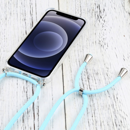 Cas de protection TPU transparent transparent à quatre angles avec lanière pour iPhone 13 (Blue Lac) SH501N164-07