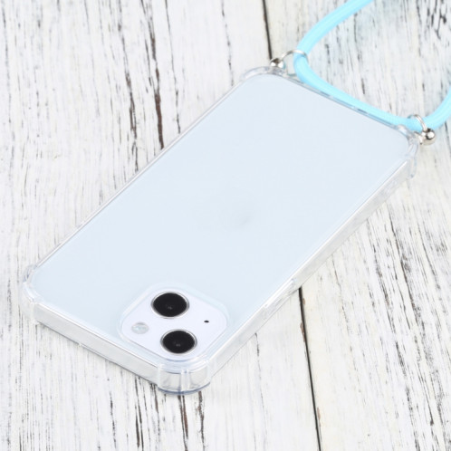 Cas de protection TPU transparent transparent à quatre angles avec lanière pour iPhone 13 (Blue Lac) SH501N164-07