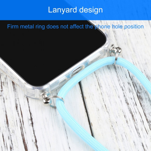 Cas de protection TPU transparent transparent à quatre angles avec lanière pour iPhone 13 (Blue Lac) SH501N164-07