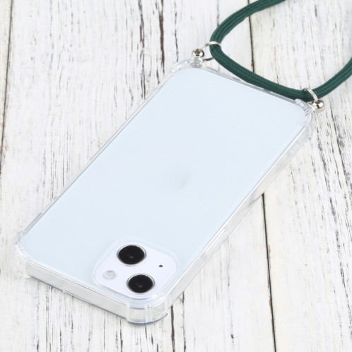 Cas de protection TPU TPU transparent à quatre angles avec lanière pour iPhone 13 (vert foncé) SH501O1158-07