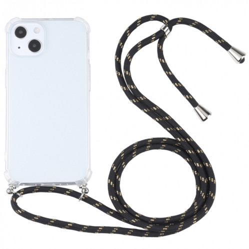 Cas de protection TPU transparent transparent à quatre angles avec lanière pour iPhone 13 (or noir) SH501Q954-07