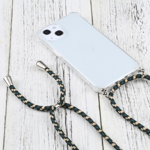 Cas de protection TPU transparent transparent à quatre angles avec lanière pour iPhone 13 (or vert noir) SH501S711-07