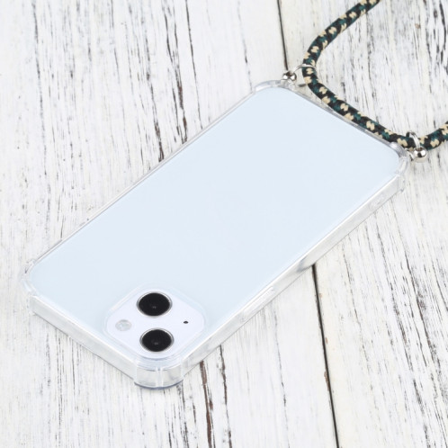 Cas de protection TPU transparent transparent à quatre angles avec lanière pour iPhone 13 (or vert noir) SH501S711-07