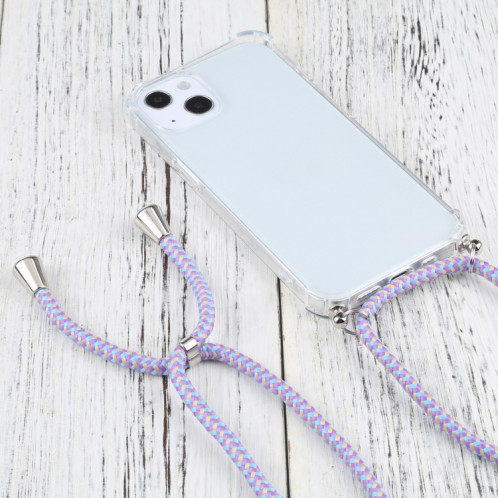 Cas de protection TPU transparent transparent à quatre angles avec lanière pour iPhone 13 (bleu violet) SH501U1510-07