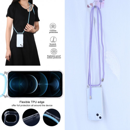 Cas de protection TPU transparent transparent à quatre angles avec lanière pour iPhone 13 (bleu violet) SH501U1510-07