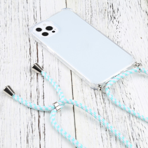 Cas de protection TPU TPU transparent à quatre angles avec lanière pour iPhone 13 Pro (Blanc vert menthe) SH03AB577-07
