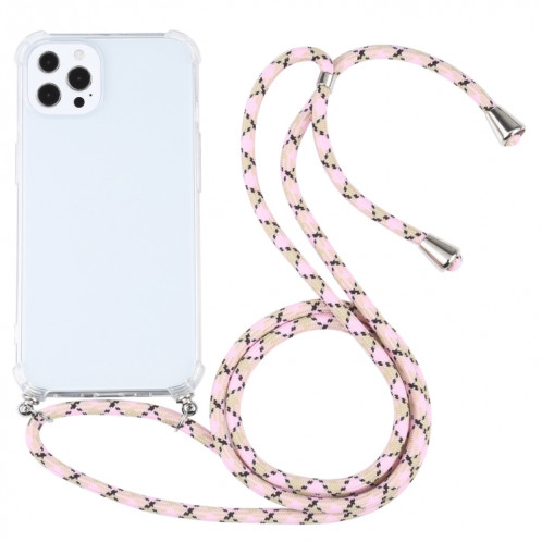 Cas de protection TPU TPU transparent à quatre angles avec lanière pour iPhone 13 Pro (rose coloré) SH03AC1175-07
