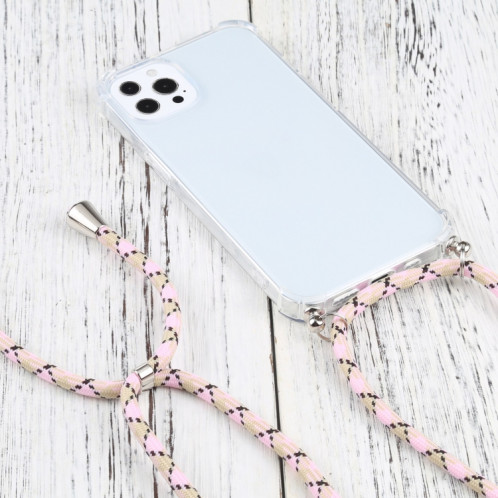 Cas de protection TPU TPU transparent à quatre angles avec lanière pour iPhone 13 Pro (rose coloré) SH03AC1175-07