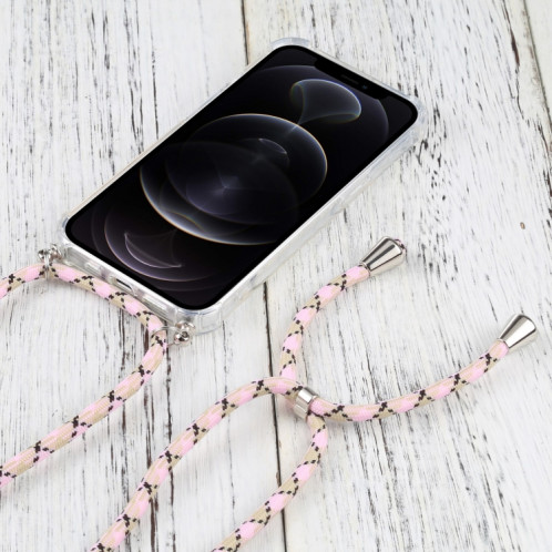 Cas de protection TPU TPU transparent à quatre angles avec lanière pour iPhone 13 Pro (rose coloré) SH03AC1175-07