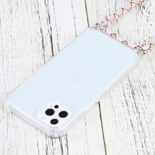 Cas de protection TPU TPU transparent à quatre angles avec lanière pour iPhone 13 Pro (rose coloré) SH03AC1175-07