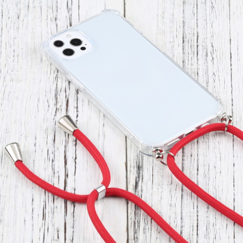 Cas de protection TPU TPU transparent à quatre angles avec lanière pour iPhone 13 Pro (rouge) SH503A1338-07