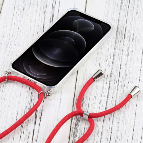 Cas de protection TPU TPU transparent à quatre angles avec lanière pour iPhone 13 Pro (rouge) SH503A1338-07