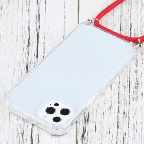Cas de protection TPU TPU transparent à quatre angles avec lanière pour iPhone 13 Pro (rouge) SH503A1338-07