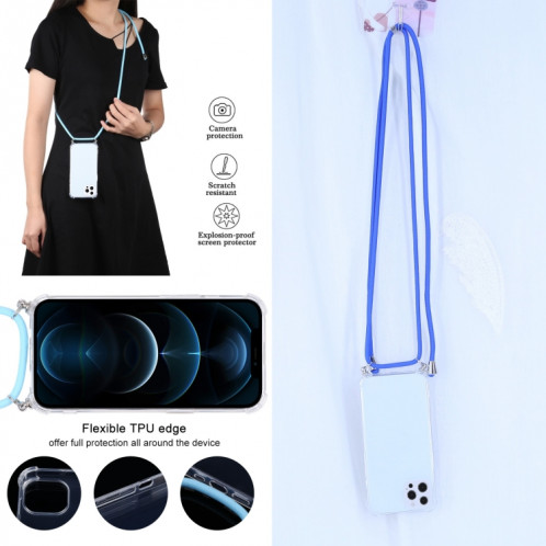 Cas de protection TPU TPU transparent à quatre angles avec lanière pour iPhone 13 Pro (Bleu) SH503C1248-07