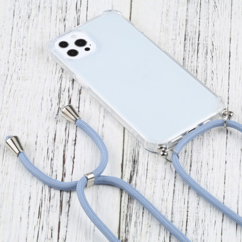 Cas de protection TPU TPU transparent à quatre angles avec lanière pour iPhone 13 Pro (gris bleu) SH503F718-07