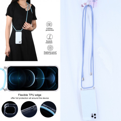 Cas de protection TPU TPU transparent à quatre angles avec lanière pour iPhone 13 Pro (gris bleu) SH503F718-07