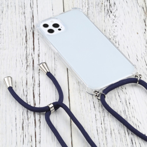 Cas de protection TPU transparent transparent à quatre angles avec lanière pour iPhone 13 Pro (Bleu foncé) SH503H1796-07
