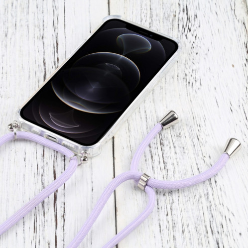 Cas de protection TPU transparent transparent à quatre angles avec lanière pour iPhone 13 Pro (Violet léger) SH503I777-07