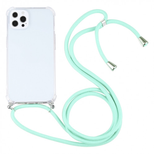 Cas de protection TPU TPU transparent à quatre angles avec lanière pour iPhone 13 Pro (Mint Green) SH503L101-07