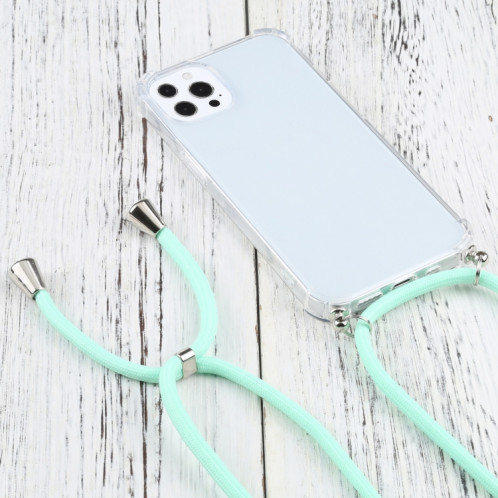 Cas de protection TPU TPU transparent à quatre angles avec lanière pour iPhone 13 Pro (Mint Green) SH503L101-07