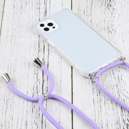 Cas de protection TPU transparent transparent à quatre angles avec lanière pour iPhone 13 Pro (violet) SH503M1645-07
