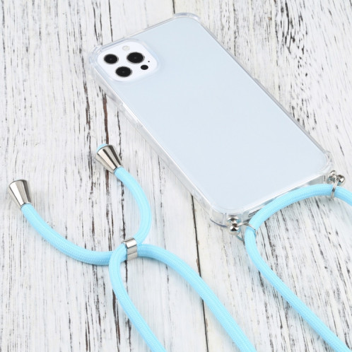 Cas de protection TPU transparent transparent à quatre angles avec lanière pour iPhone 13 Pro (Lac Bleu) SH503N368-07