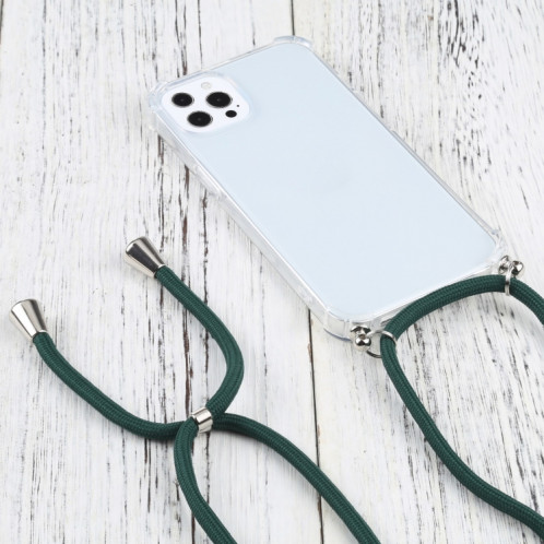 Cas de protection TPU TPU transparent à quatre angles avec lanière pour iPhone 13 Pro (vert foncé) SH503O1649-07