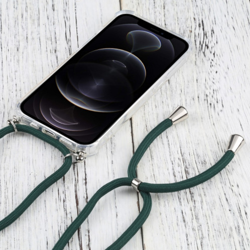 Cas de protection TPU TPU transparent à quatre angles avec lanière pour iPhone 13 Pro (vert foncé) SH503O1649-07