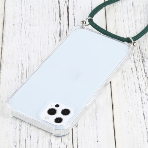 Cas de protection TPU TPU transparent à quatre angles avec lanière pour iPhone 13 Pro (vert foncé) SH503O1649-07