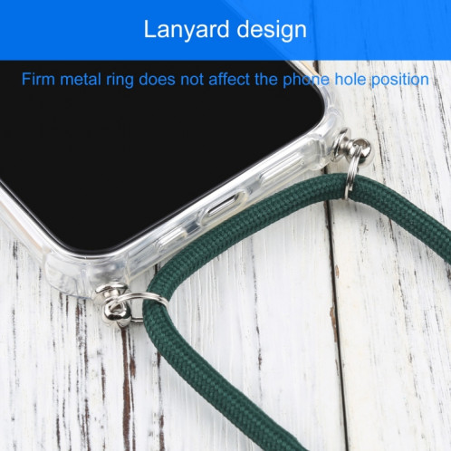 Cas de protection TPU TPU transparent à quatre angles avec lanière pour iPhone 13 Pro (vert foncé) SH503O1649-07