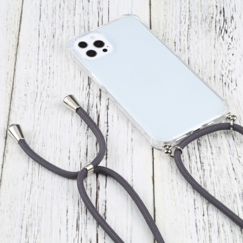 Cas de protection TPU TPU transparent à quatre angles avec lanière pour iPhone 13 Pro (gris) SH503P1463-07