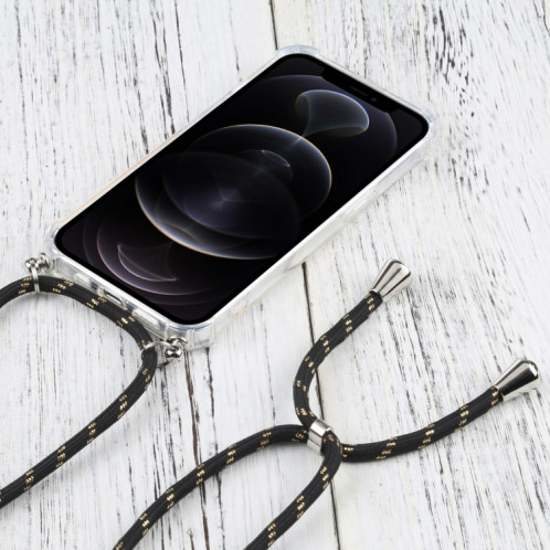 Étui de protection TPU transparent transparent à quatre angles avec lanière pour iPhone 13 Pro (or noir) SH503Q1016-07