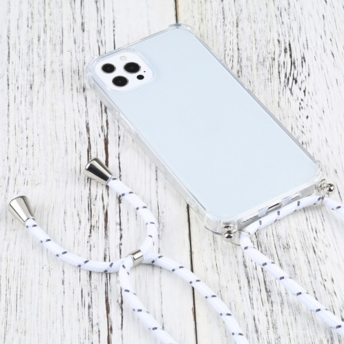 Étui de protection TPU transparent transparent à quatre angles avec lanière pour iPhone 13 Pro (blanc épais noir) SH503T1061-07