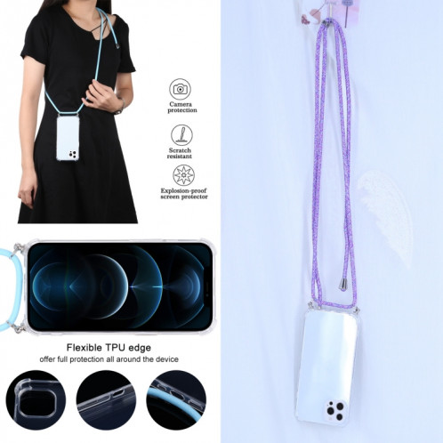 Étui de protection TPU transparent transparent à quatre angles avec lanière pour iPhone 13 Pro (Violet coloré) SH503V1473-07