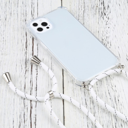 Étui de protection TPU transparent transparent à quatre angles avec lanière pour iPhone 13 Pro (blanc mince noir) SH503W866-07