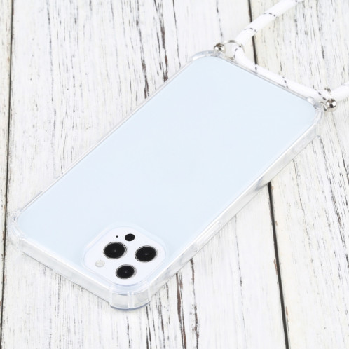 Étui de protection TPU transparent transparent à quatre angles avec lanière pour iPhone 13 Pro (blanc mince noir) SH503W866-07