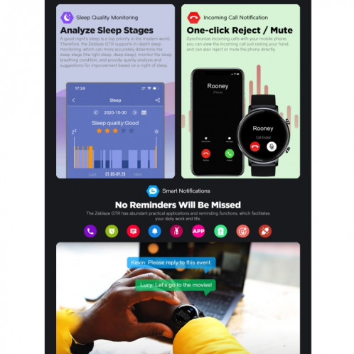 Zeblaze GTR de 1,3 pouce IPS Color Screen Screen Bluetooth 5.1 30m Wather Watch Smart Watch, Support Moniteur de sommeil / Moniteur de fréquence cardiaque / Femmes Menstrie Cycle Rappel / Mode sportif (Or) SZ501B1023-08