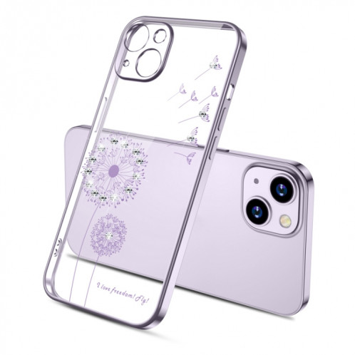 Modèle de pissenlit de diamant de galvanoplastie TPU Cas de protection antichoc pour iPhone 13 (violet) SH702G941-07