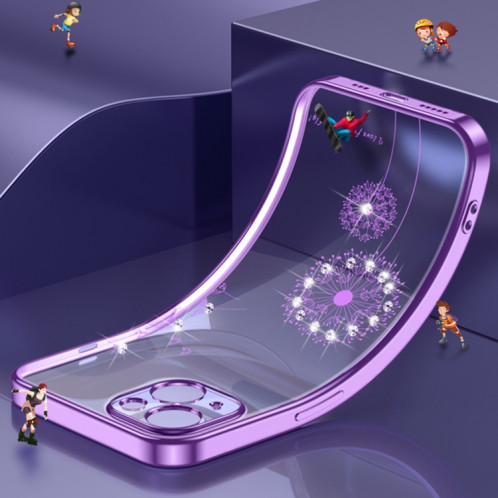 Modèle de pissenlit de diamant de galvanoplastie TPU Cas de protection antichoc pour iPhone 13 (violet) SH702G941-07