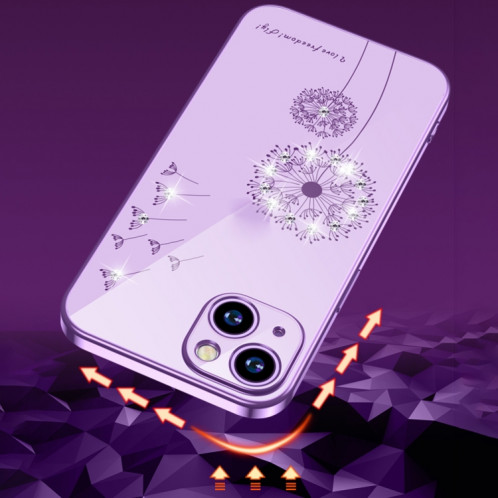 Modèle de pissenlit de diamant de galvanoplastie TPU Cas de protection antichoc pour iPhone 13 (violet) SH702G941-07