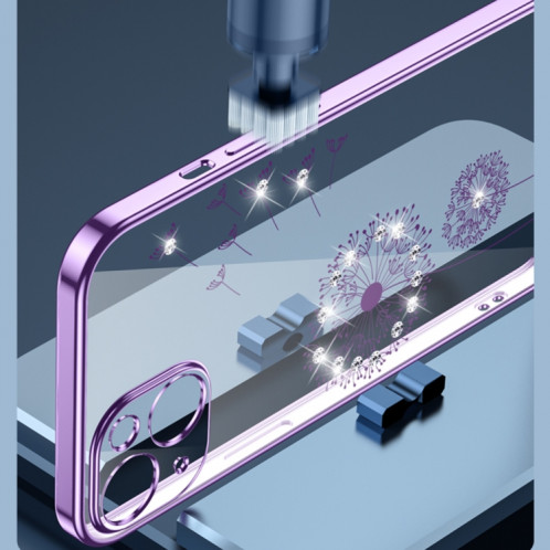 Modèle de pissenlit de diamant de galvanoplastie TPU Cas de protection antichoc pour iPhone 13 (violet) SH702G941-07