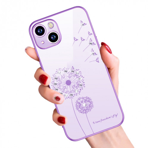 Modèle de pissenlit de diamant de galvanoplastie TPU Cas de protection antichoc pour iPhone 13 Pro (violet) SH703G1817-07