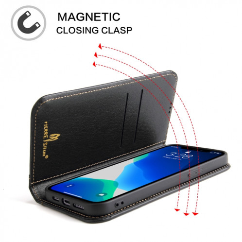 Véritable étui en cuir horizontal horizontal avec porte-cartes et portefeuille pour iPhone 13 (noir) SH602A259-07