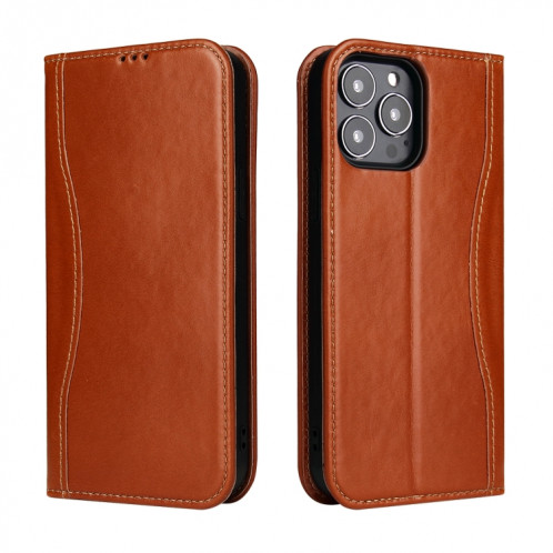 Véritable étui en cuir horizontal horizontal avec porte-carte et portefeuille pour iPhone 13 (Brown) SH602C407-07