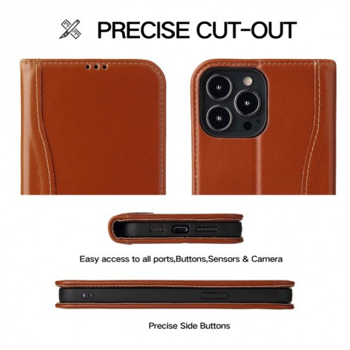 Véritable étui en cuir horizontal horizontal avec porte-carte et portefeuille pour iPhone 13 (Brown) SH602C407-07