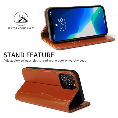 Véritable étui en cuir horizontal horizontal avec porte-carte et portefeuille pour iPhone 13 (Brown) SH602C407-07