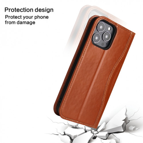Véritable étui en cuir horizontal horizontal avec porte-carte et portefeuille pour iPhone 13 (Brown) SH602C407-07