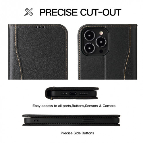 Véritable étui en cuir horizontal horizontal avec porte-carte et portefeuille pour iPhone 13 Pro (Noir) SH603A82-07