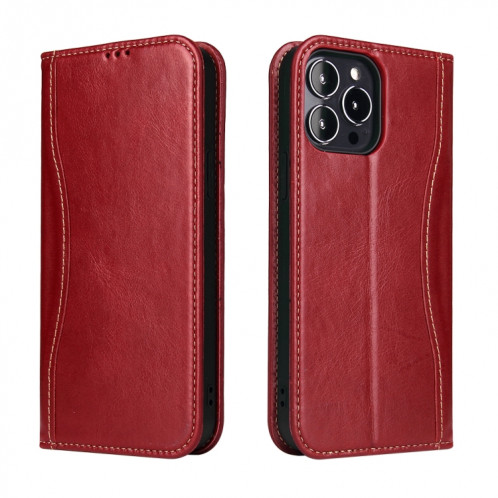 Véritable étui en cuir horizontal horizontal avec porte-carte et portefeuille et portefeuille pour iPhone 13 Pro (Rouge de vin) SH603B1487-07