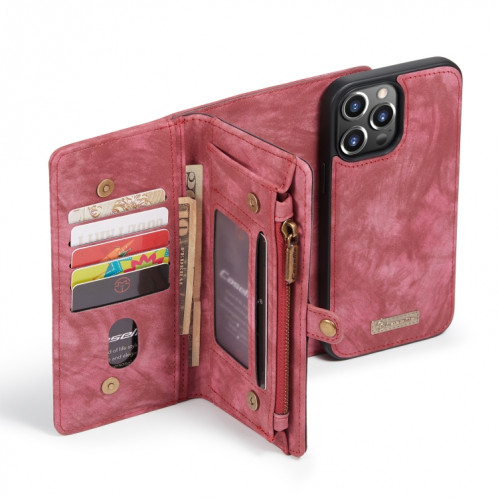 Caseme-008 Étui en cuir horizontal multifonctionnel multifonctionnel détachable avec fente et portefeuille et cadre photo à glissière pour iPhone 13 Pro (rouge) SC702C753-07